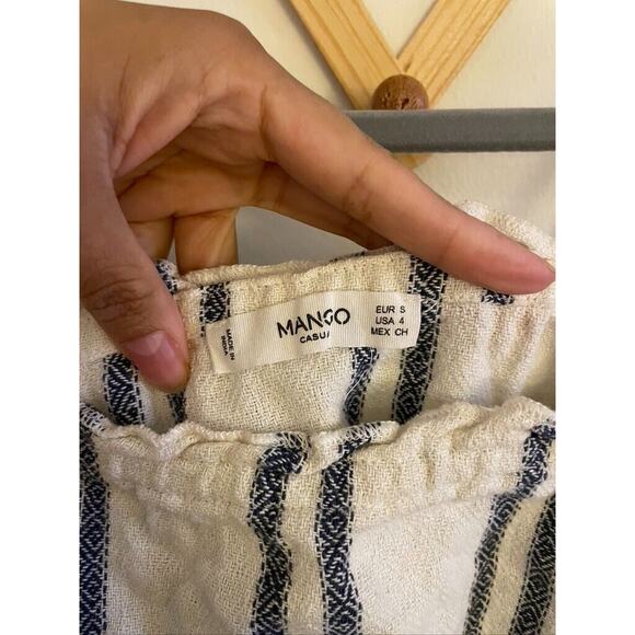 Mango Top Women's 4 White Vertical Lines Crop 100% Cotton Tie Strap Casual Tank - Picture 4 of 6